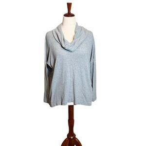 Lucky Brand sweater gray open cowl neck long sleeve knit loose fit top Sz L